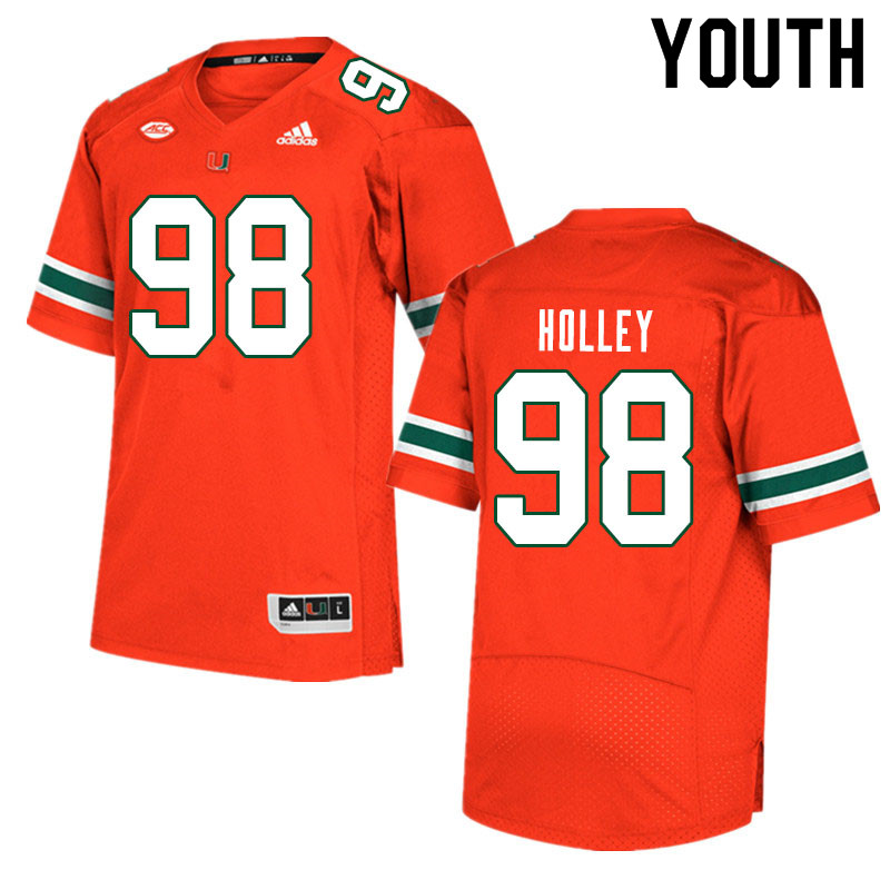 Youth #98 Jalar Holley Miami Hurricanes College Football Jerseys Sale-Orange